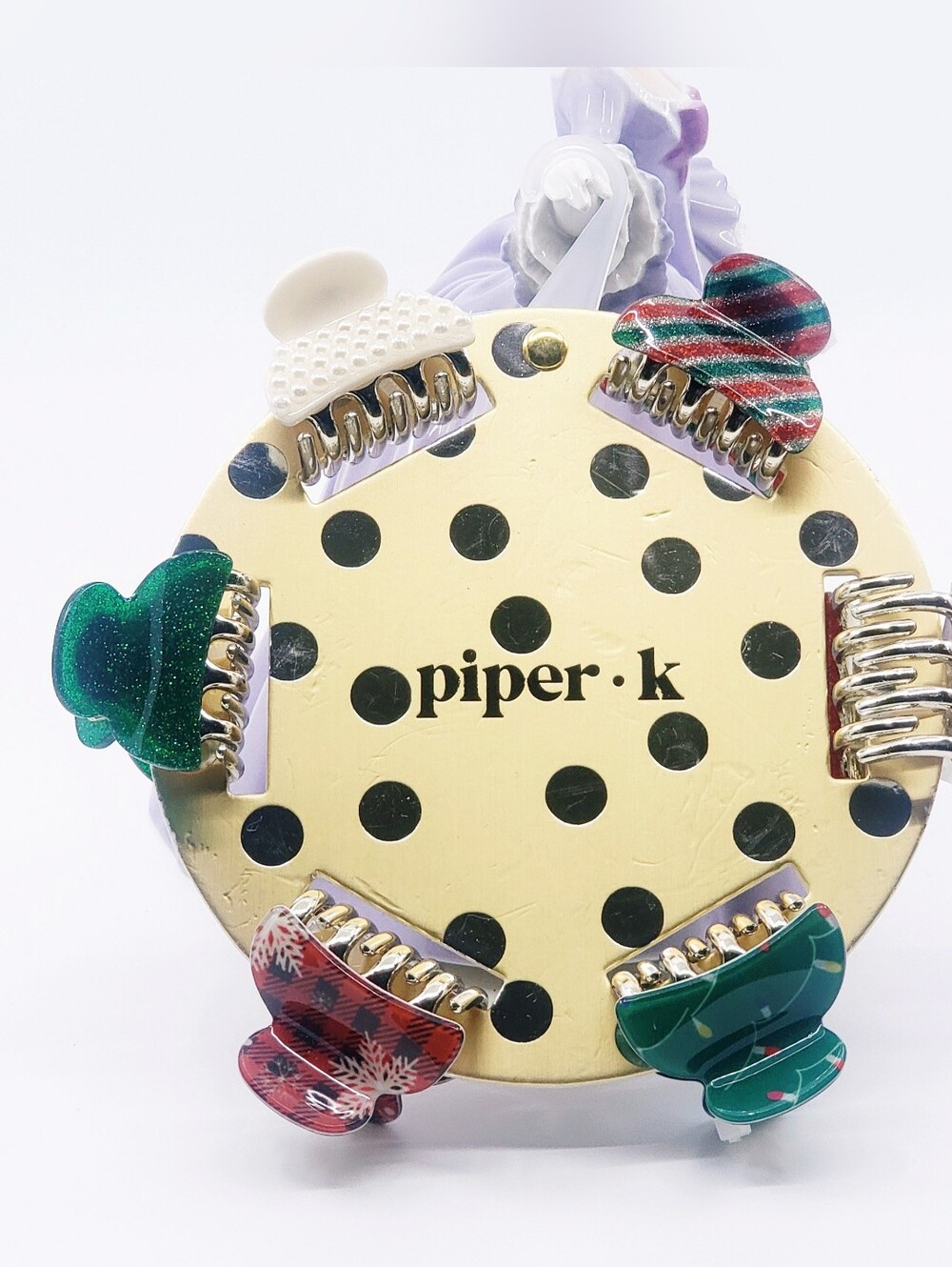 Piperβ’K Christmas Green Red Glitter Holiday Mini Hair Claw Clip Set